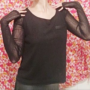 Half Sheer Tuxedo Style Scoop Neck Top.
